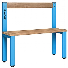 blue cloakroom bench with backrest, beech