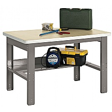Height Adjustable Workbenches, 230kg Load with MDF Top & Rear-Lipped Shelf