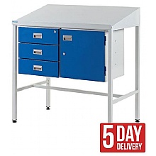 Sloping Top Workstation, Triple Drawer & Cupboard