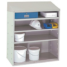 Industrial Cupboard With Sloping Top, Open Front & Drawer