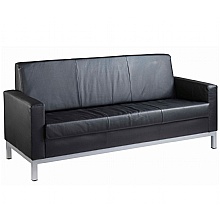 Black leather faced three seater reception couch