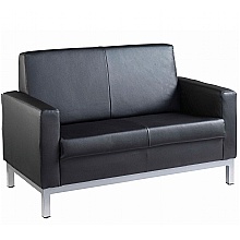 Black leather faced two seater reception couch