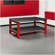 double-sided changing room bench black polymer slats