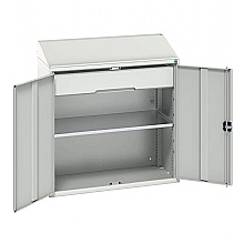 Industrial Cupboard Sloped Top Full Width Drawer Light Grey