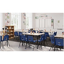 Classroom with blue poly chairs