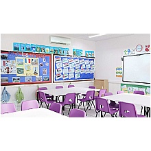 Classroom with purple poly chairs