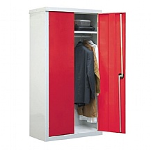 Steel Wardrobe Cupboard, Red with Shelf & Hanging Rail
