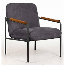 Settle Grey Fabric Armchair Wooden Armrests & Padded Cushion