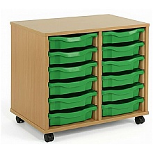 Tray Storage Unit - Mobile With 12 Shallow Plastic Trays
