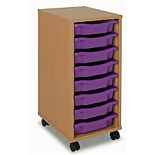 Tray Storage Unit - Mobile With 8 Shallow Plastic Trays