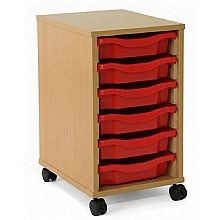 Tray Storage Unit - Mobile With 6 Shallow Plastic Trays