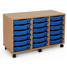 Tray Storage Unit - Mobile With 18 Shallow Plastic Trays