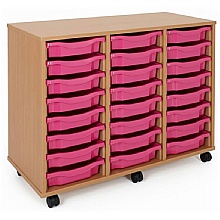 School Tray Storage Unit, 24 Shallow Plastic Trays, Mobile