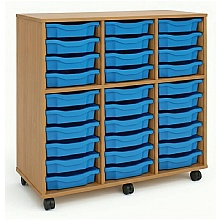 Plastic Shallow Tray Unit, 30 Trays, Mobile School Storage