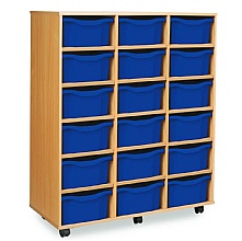 Plastic Tray Storage Unit, 18 Deep Trays, Mobile Design