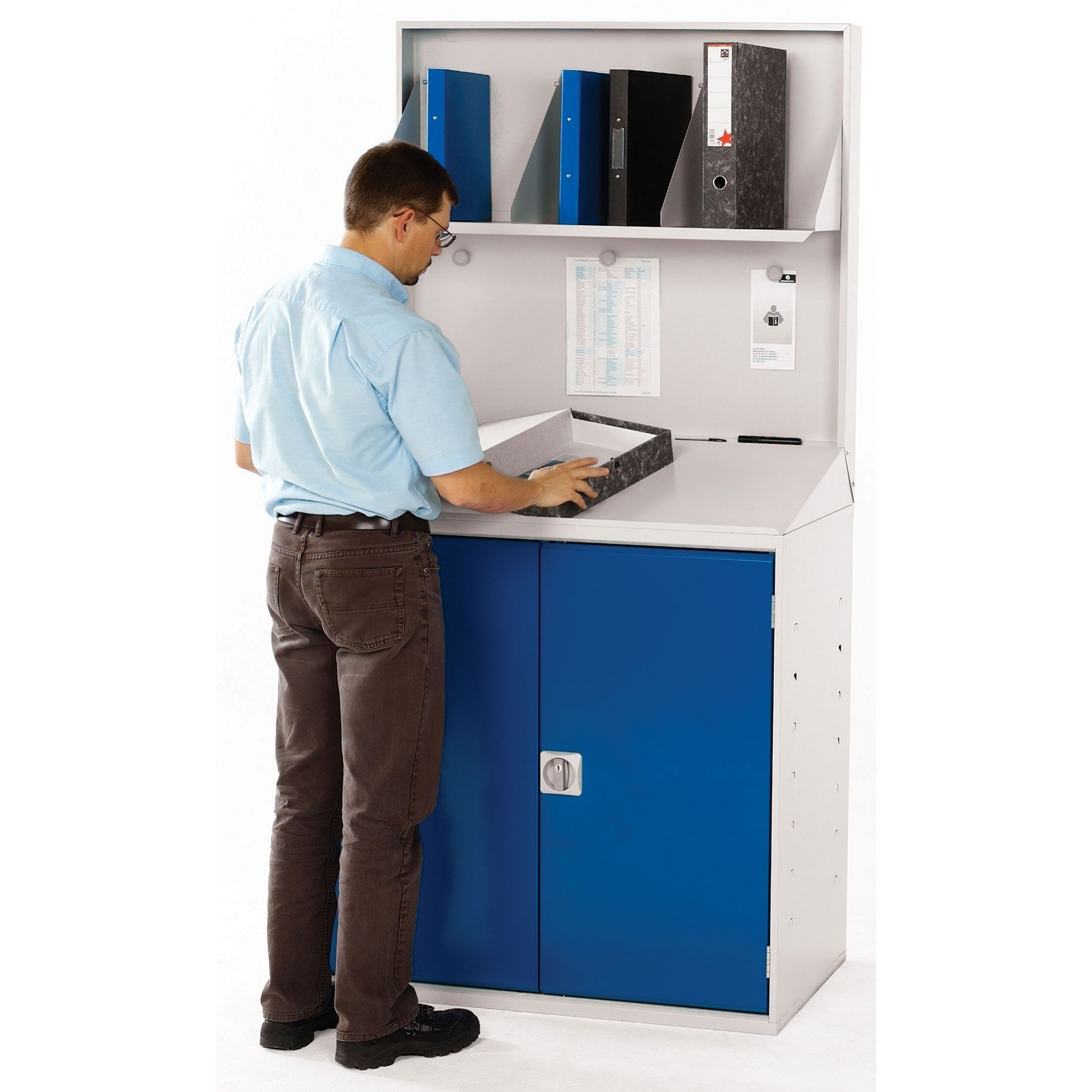 Sloping Top Workstation Cupboard with File Holder
